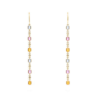 2.56 Ct.Tw.Total Carat Weight Multi Color Sapphire and Natural Diamond Bezel Earrings, 14K Yellow Gold Image