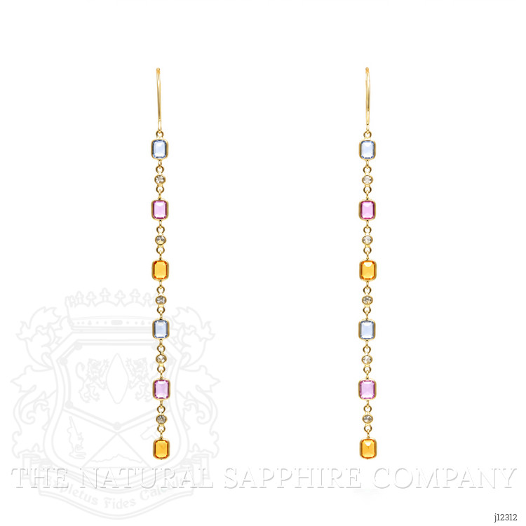 2.56 Ct.Tw. Multi Color Sapphire and Natural Diamond Bezel Earrings, 14K Yellow Gold