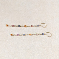 2.56 Ct.Tw.Total Carat Weight Multi Color Sapphire and Natural Diamond Bezel Earrings, 14K Yellow Gold Life Style