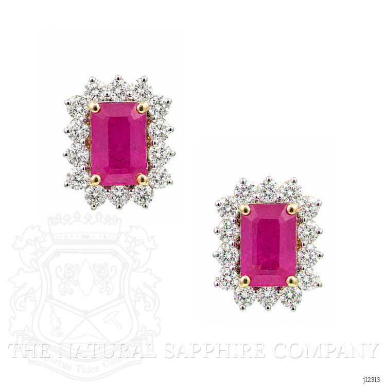 1.62 Ct.Tw. Pinkish Red Ruby and Natural Diamond Studs Earrings, 14K Yellow Gold