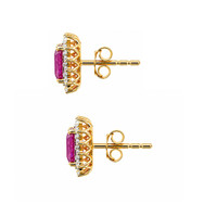 1.62 Ct.Tw.Total Carat Weight Pinkish Red Ruby and Natural Diamond Studs Earrings, 14K Yellow Gold Image