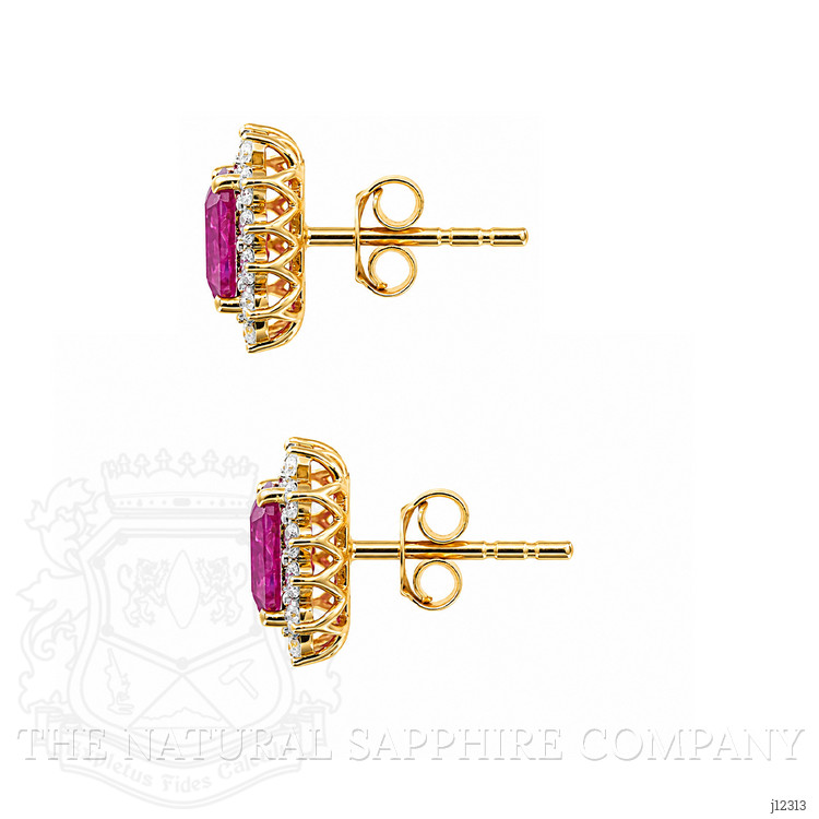 1.62 Ct.Tw. Pinkish Red Ruby and Natural Diamond Studs Earrings, 14K Yellow Gold