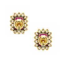 1.62 Ct.Tw.Total Carat Weight Pinkish Red Ruby and Natural Diamond Studs Earrings, 14K Yellow Gold Image