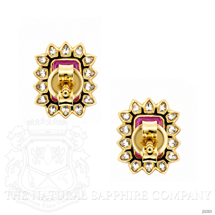 1.62 Ct.Tw. Pinkish Red Ruby and Natural Diamond Studs Earrings, 14K Yellow Gold