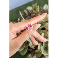 1.62 Ct.Tw.Total Carat Weight Pinkish Red Ruby and Natural Diamond Studs Earrings, 14K Yellow Gold Life Style