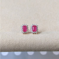 1.62 Ct.Tw.Total Carat Weight Pinkish Red Ruby and Natural Diamond Studs Earrings, 14K Yellow Gold Life Style