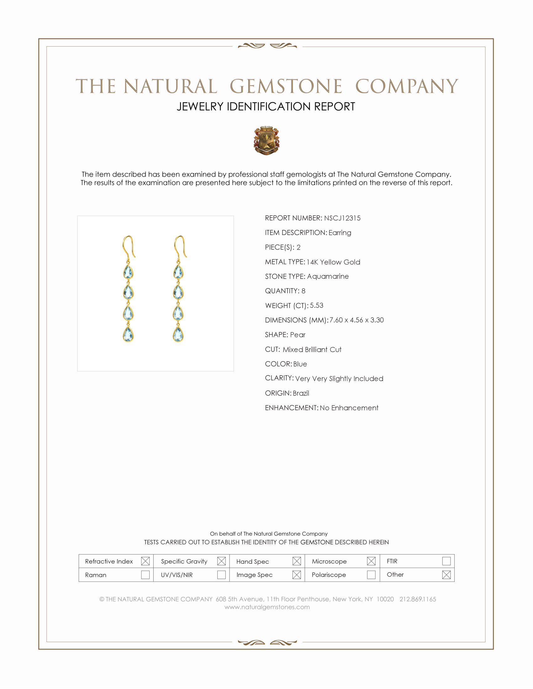 5.53 Ct.Tw. Blue Aquamarine Bezel Earrings, 14K Yellow Gold