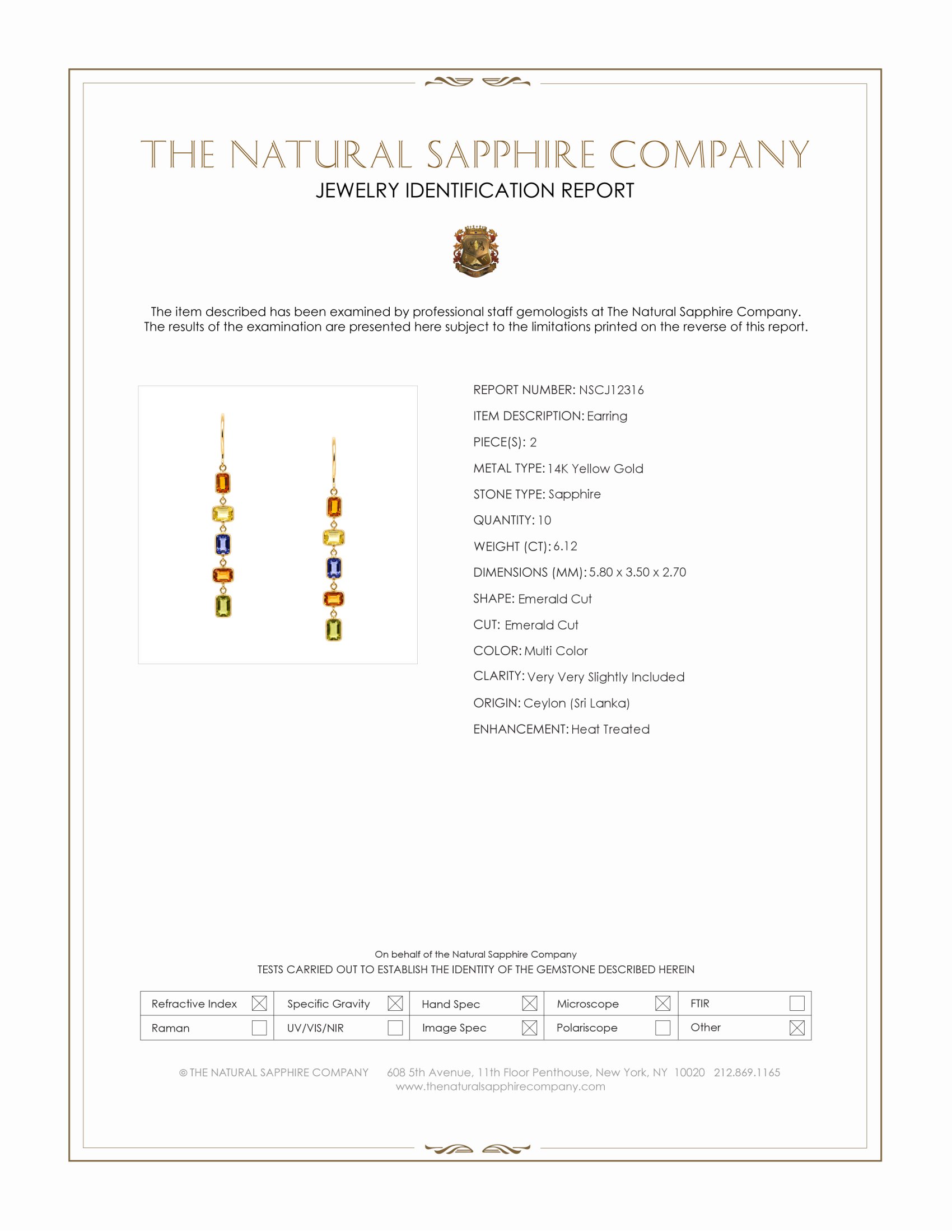 6.12 Ct.Tw. Multi Color Sapphire Bezel Earrings, 14K Yellow Gold
