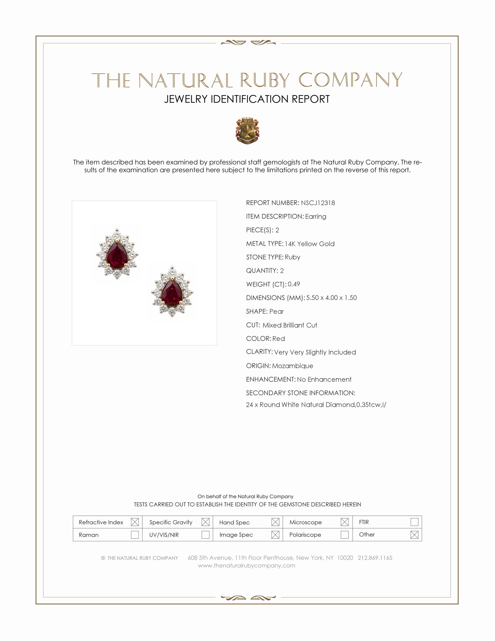 0.49 Ct.Tw. Ruby and Natural Diamond Studs Earrings, 14K Yellow Gold