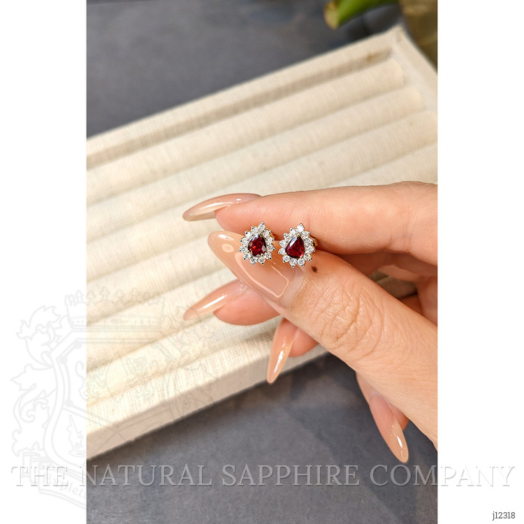 0.49 Ct.Tw. Ruby and Natural Diamond Studs Earrings, 14K Yellow Gold
