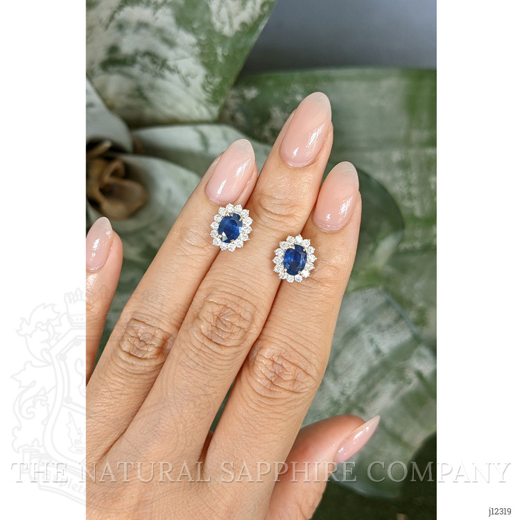 1.99 Ct.Tw. Blue Sapphire and Natural Diamond Studs Earrings, 14K Yellow Gold