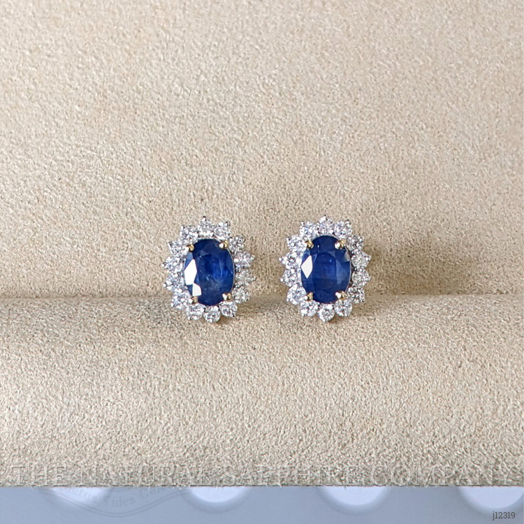 1.99 Ct.Tw. Blue Sapphire and Natural Diamond Studs Earrings, 14K Yellow Gold