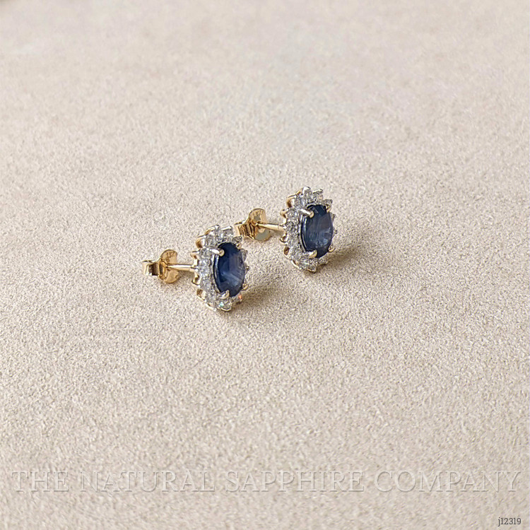1.99 Ct.Tw. Blue Sapphire and Natural Diamond Studs Earrings, 14K Yellow Gold