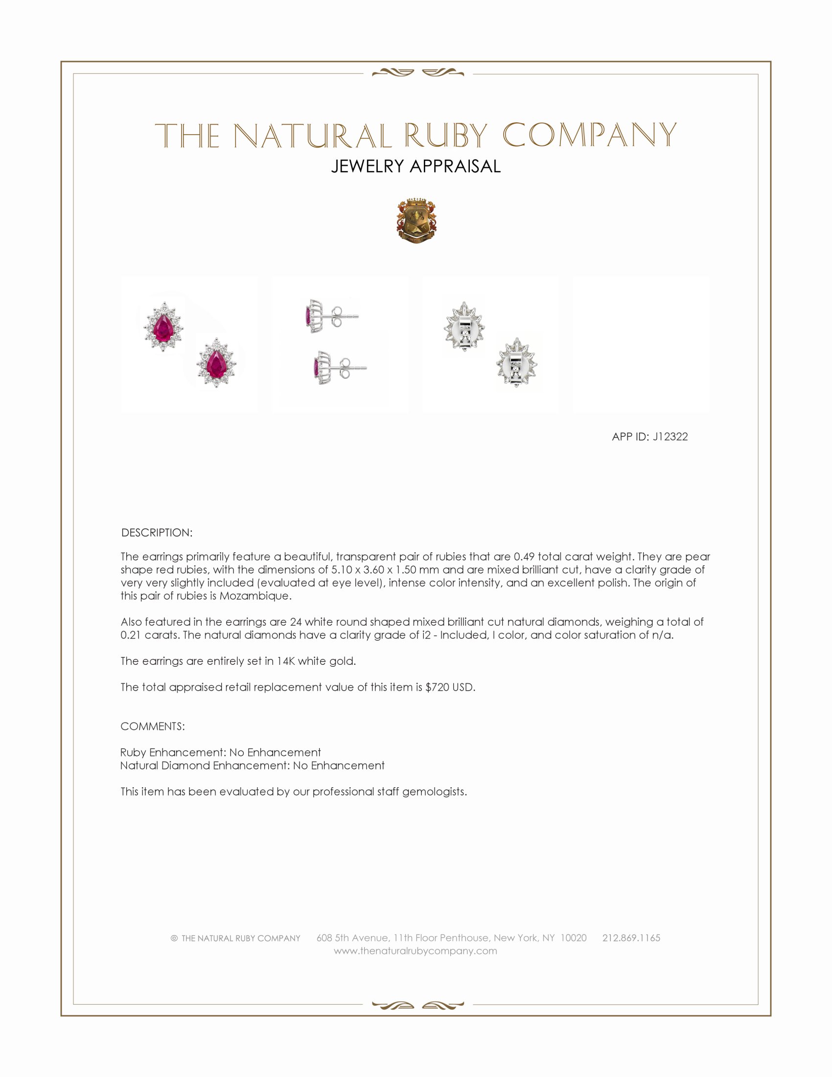 0.49 Ct.Tw. Ruby and Natural Diamond Studs Earrings, 14K White Gold