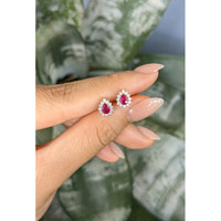 0.49 Ct.Tw.Total Carat Weight Ruby and Natural Diamond Studs Earrings, 14K White Gold Life Style