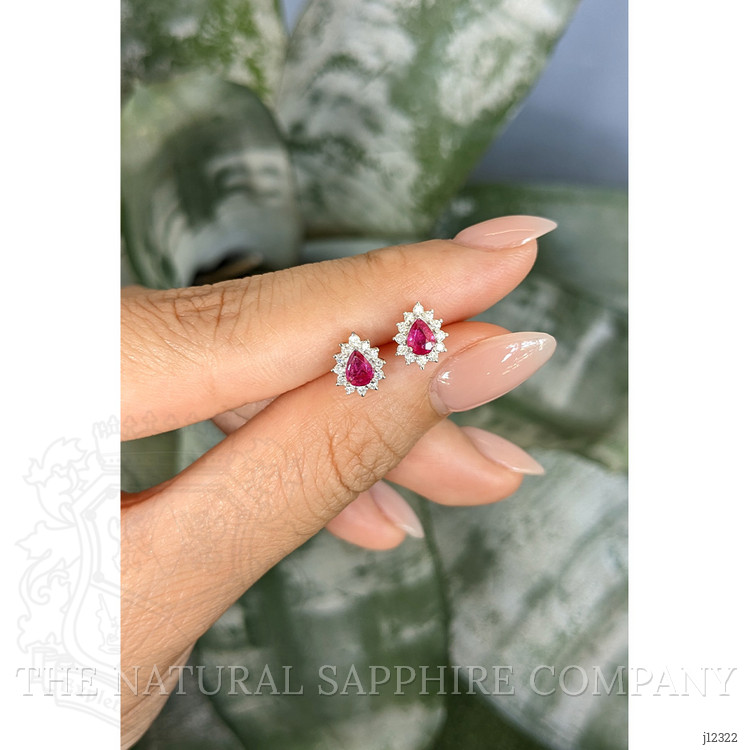 0.49 Ct.Tw. Ruby and Natural Diamond Studs Earrings, 14K White Gold