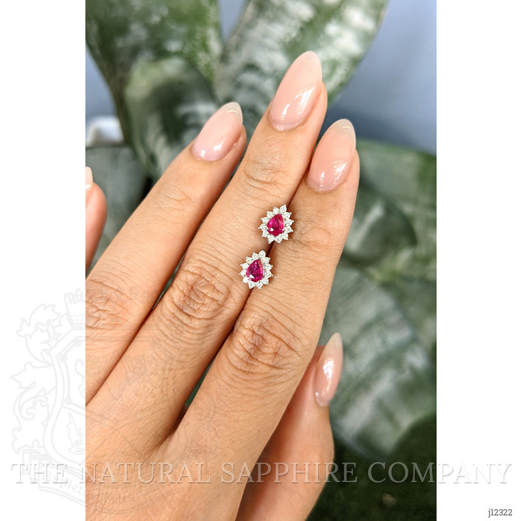 0.49 Ct.Tw. Ruby and Natural Diamond Studs Earrings, 14K White Gold