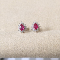 0.49 Ct.Tw.Total Carat Weight Ruby and Natural Diamond Studs Earrings, 14K White Gold Life Style