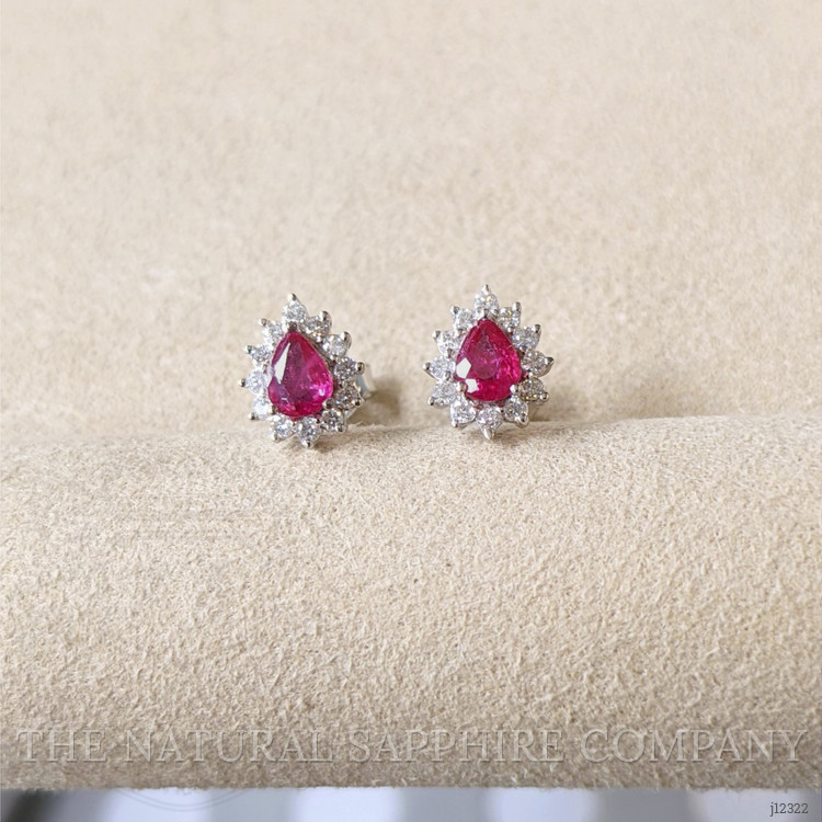 0.49 Ct.Tw. Ruby and Natural Diamond Studs Earrings, 14K White Gold