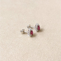 0.49 Ct.Tw.Total Carat Weight Ruby and Natural Diamond Studs Earrings, 14K White Gold Life Style