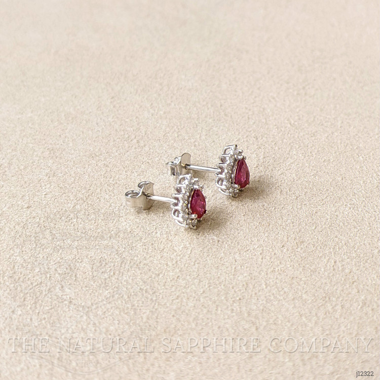 0.49 Ct.Tw. Ruby and Natural Diamond Studs Earrings, 14K White Gold
