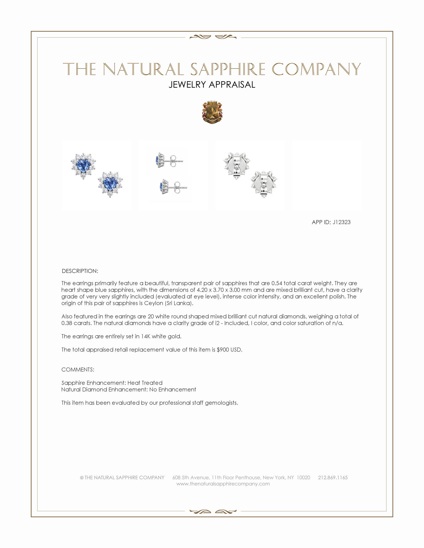 0.54 Ct.Tw. Blue Sapphire and Natural Diamond Studs Earrings, 14K White Gold