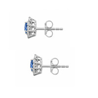 0.54&nbsp;Ct.Tw.Total Carat Weight Blue Sapphire and Natural Diamond Studs Earrings, 14K White Gold Image
