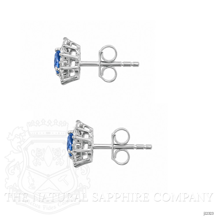 0.54 Ct.Tw. Blue Sapphire and Natural Diamond Studs Earrings, 14K White Gold