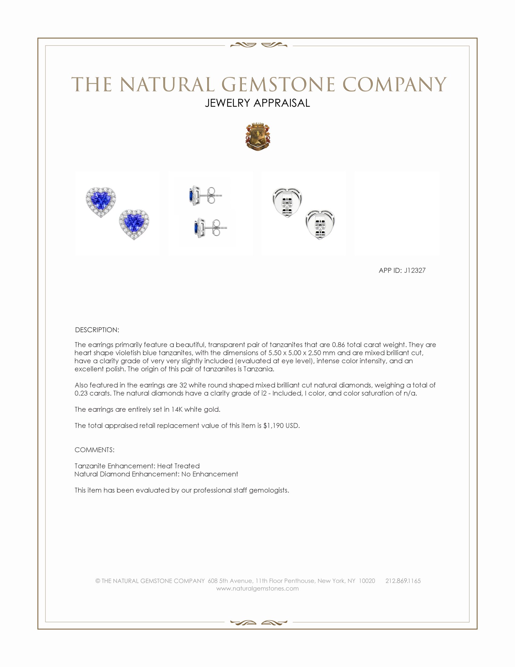 0.86 Ct.Tw. Violetish Blue Tanzanite and Natural Diamond Studs Earrings, 14K White Gold