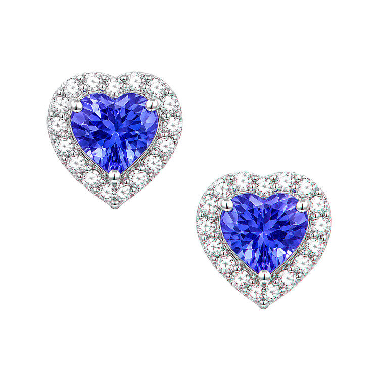 0.86 Ct.Tw. Violetish Blue Tanzanite and Natural Diamond Studs Earrings, 14K White Gold