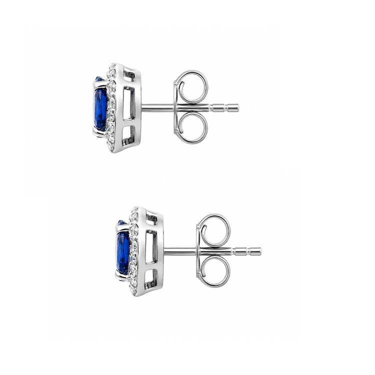0.86 Ct.Tw. Violetish Blue Tanzanite and Natural Diamond Studs Earrings, 14K White Gold