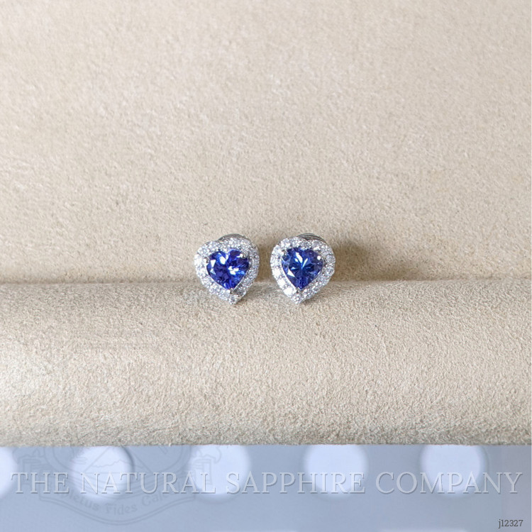 0.86 Ct.Tw. Violetish Blue Tanzanite and Natural Diamond Studs Earrings, 14K White Gold