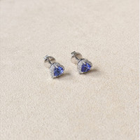 0.86&nbsp;Ct.Tw.Total Carat Weight Violetish Blue Tanzanite and Natural Diamond Studs Earrings, 14K White Gold Life Style