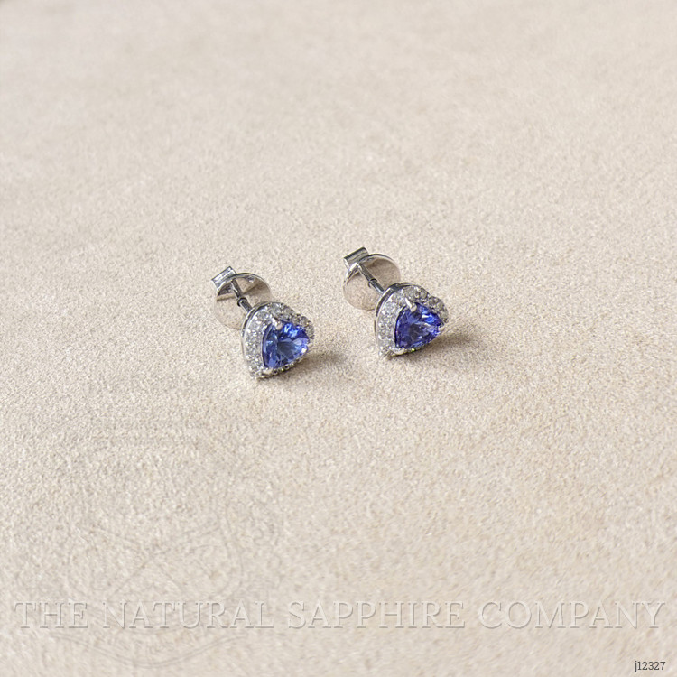 0.86 Ct.Tw. Violetish Blue Tanzanite and Natural Diamond Studs Earrings, 14K White Gold