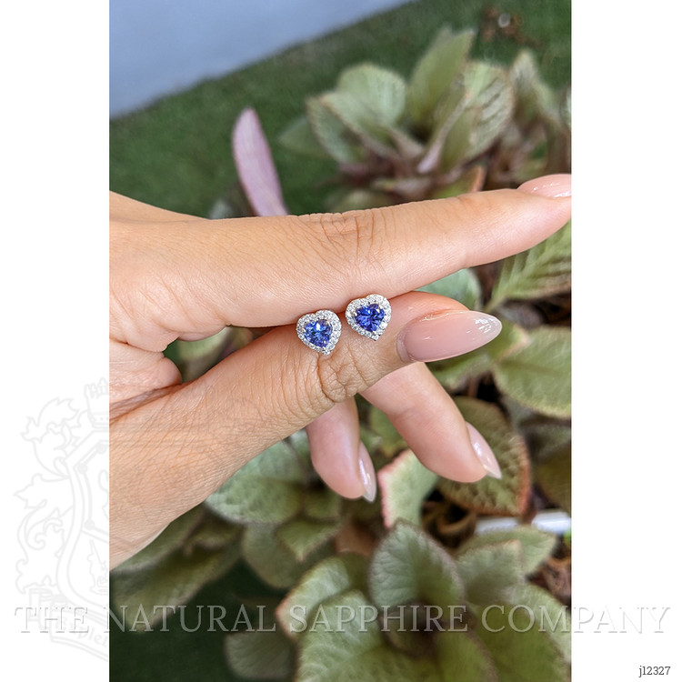 0.86 Ct.Tw. Violetish Blue Tanzanite and Natural Diamond Studs Earrings, 14K White Gold