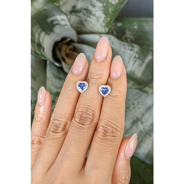 0.86 Ct.Tw. Violetish Blue Tanzanite and Natural Diamond Studs Earrings, 14K White Gold