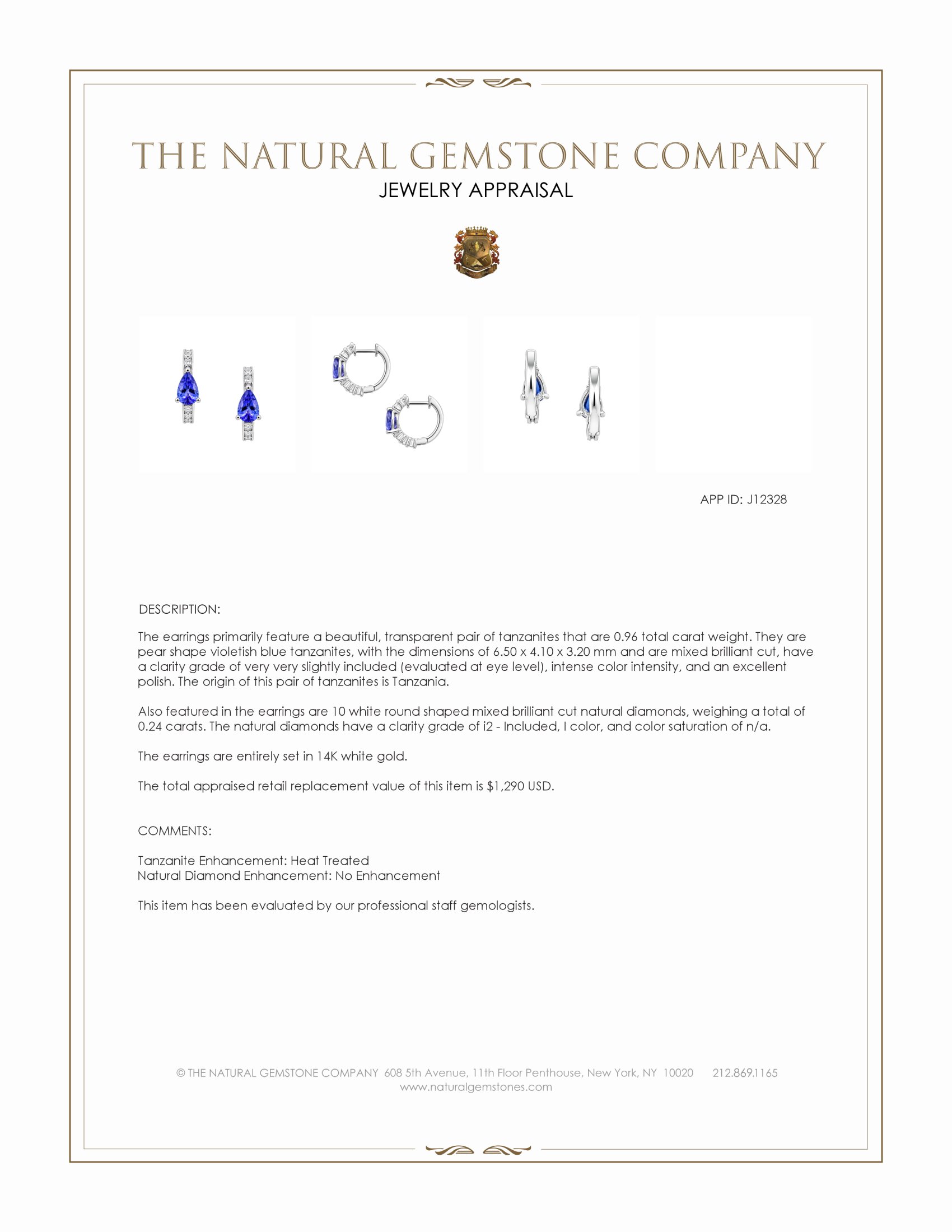0.96 Ct.Tw. Violetish Blue Tanzanite and Natural Diamond Pave Earrings, 14K White Gold