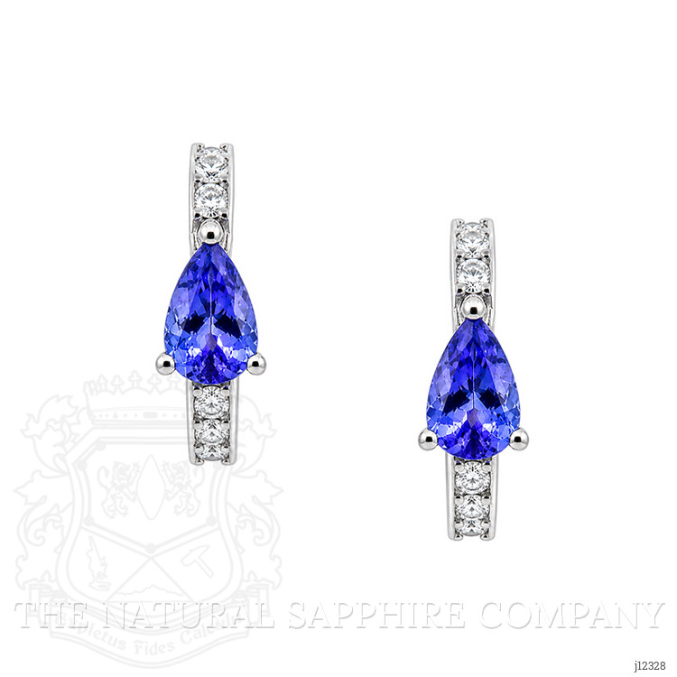 0.96 Ct.Tw. Violetish Blue Tanzanite and Natural Diamond Pave Earrings, 14K White Gold