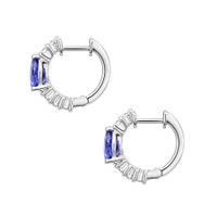 0.96&nbsp;Ct.Tw.Total Carat Weight Violetish Blue Tanzanite and Natural Diamond Pave Earrings, 14K White Gold Image