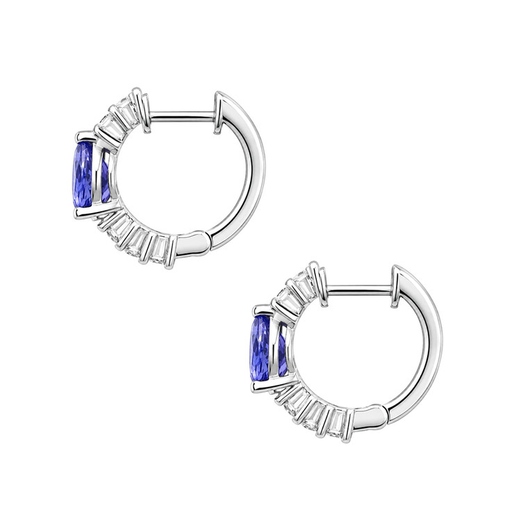 0.96 Ct.Tw. Violetish Blue Tanzanite and Natural Diamond Pave Earrings, 14K White Gold