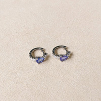 0.96&nbsp;Ct.Tw.Total Carat Weight Violetish Blue Tanzanite and Natural Diamond Pave Earrings, 14K White Gold Life Style