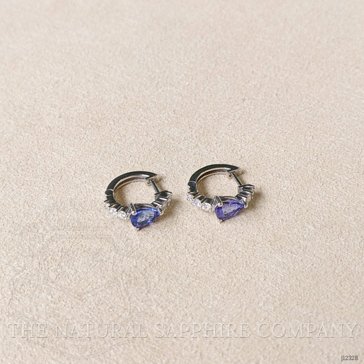 0.96 Ct.Tw. Violetish Blue Tanzanite and Natural Diamond Pave Earrings, 14K White Gold