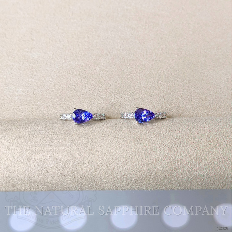 0.96 Ct.Tw. Violetish Blue Tanzanite and Natural Diamond Pave Earrings, 14K White Gold