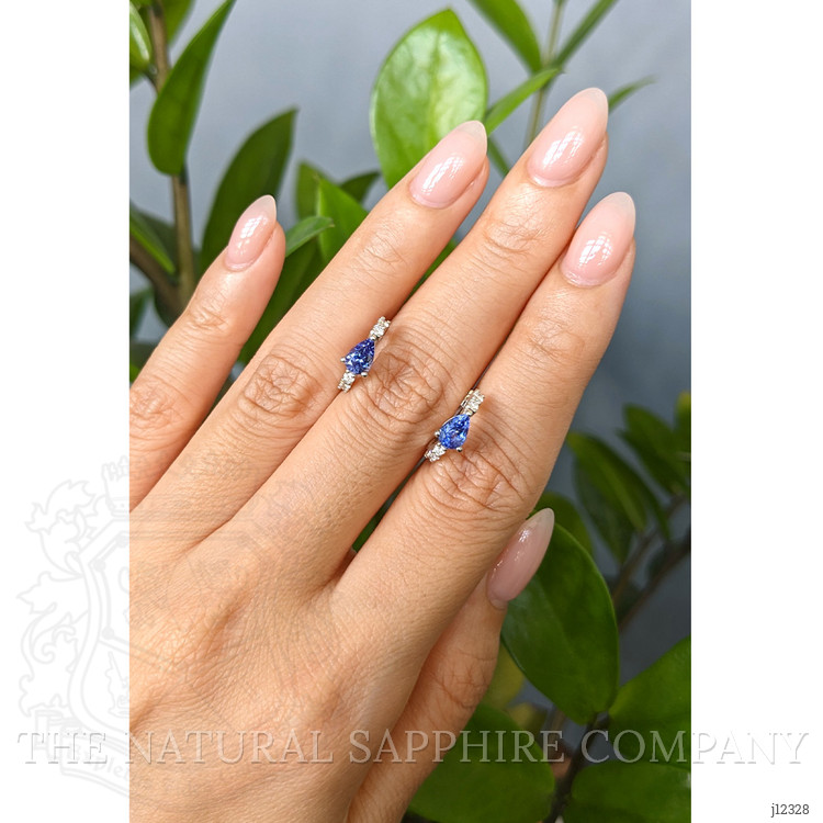 0.96 Ct.Tw. Violetish Blue Tanzanite and Natural Diamond Pave Earrings, 14K White Gold