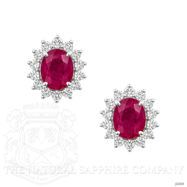 0.88 Ct.Tw. Pinkish Red Ruby and Natural Diamond Studs Earrings, 14K White Gold