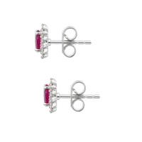 0.88&nbsp;Ct.Tw.Total Carat Weight Pinkish Red Ruby and Natural Diamond Studs Earrings, 14K White Gold Image