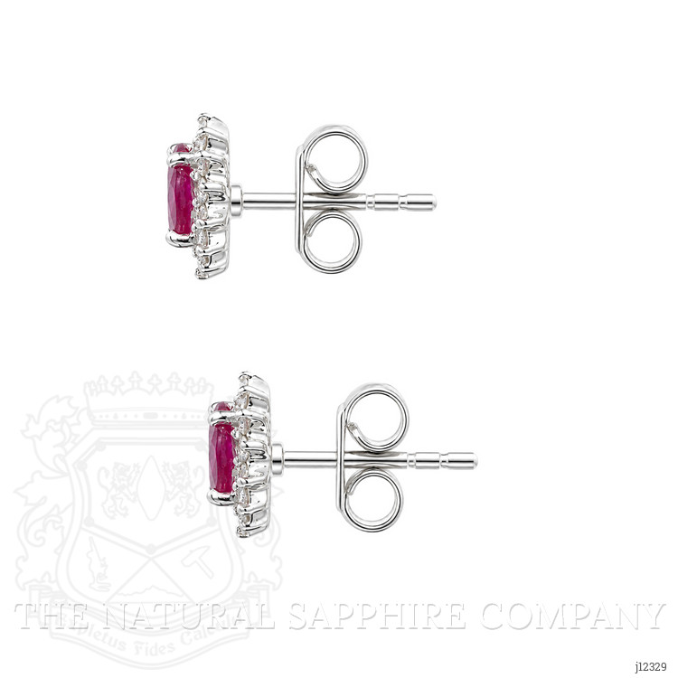 0.88 Ct.Tw. Pinkish Red Ruby and Natural Diamond Studs Earrings, 14K White Gold
