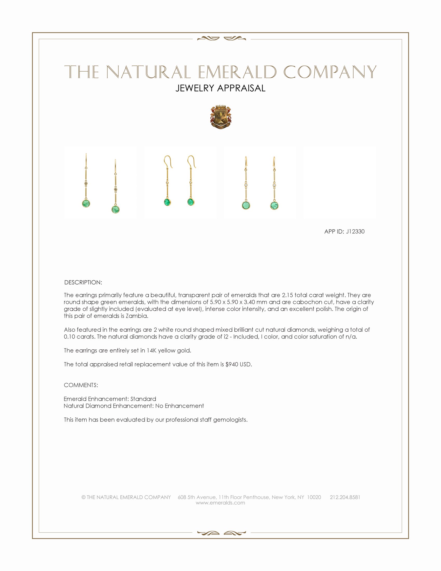 2.15 Ct.Tw. Emerald and Natural Diamond Bezel Earrings, 14K Yellow Gold