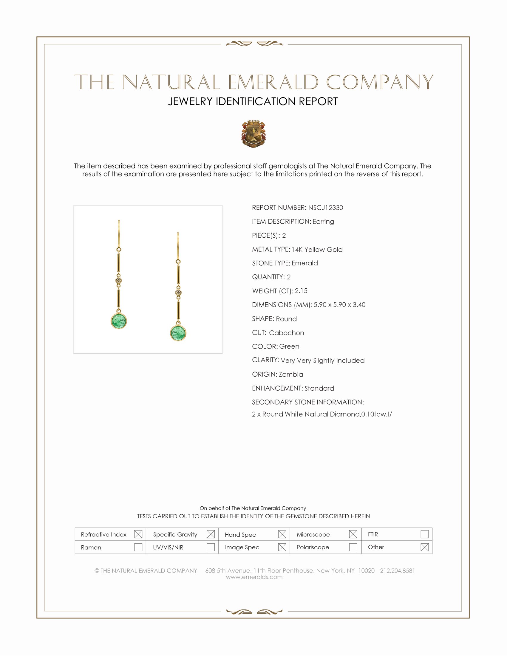 2.15 Ct.Tw. Emerald and Natural Diamond Bezel Earrings, 14K Yellow Gold