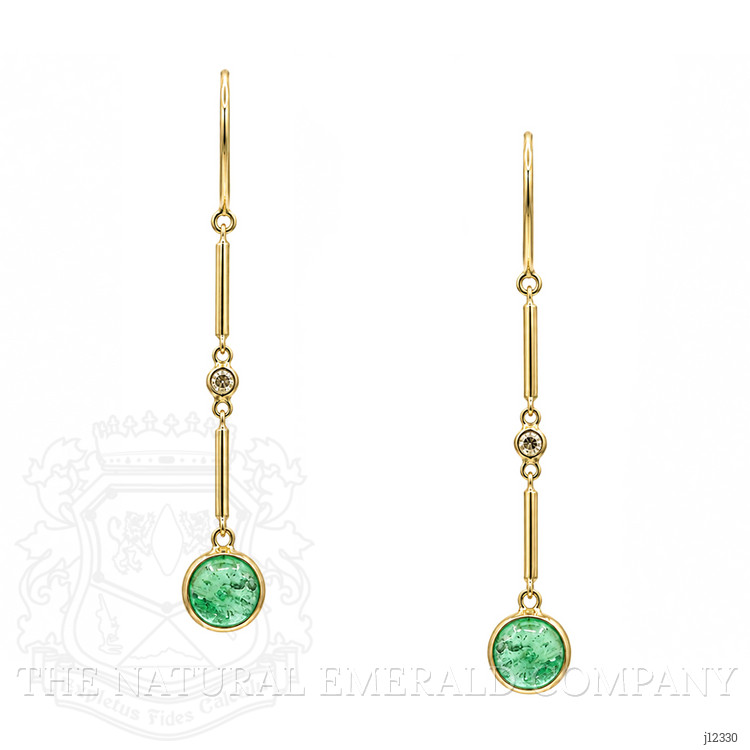 2.15 Ct.Tw. Emerald and Natural Diamond Bezel Earrings, 14K Yellow Gold